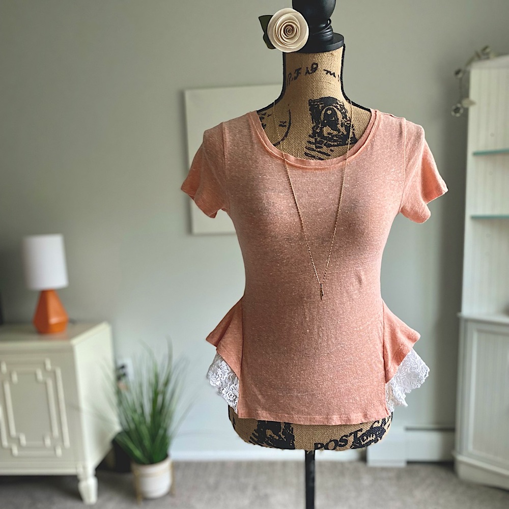 NEW! Free People Favorite Tee with Flutter Lace Detail